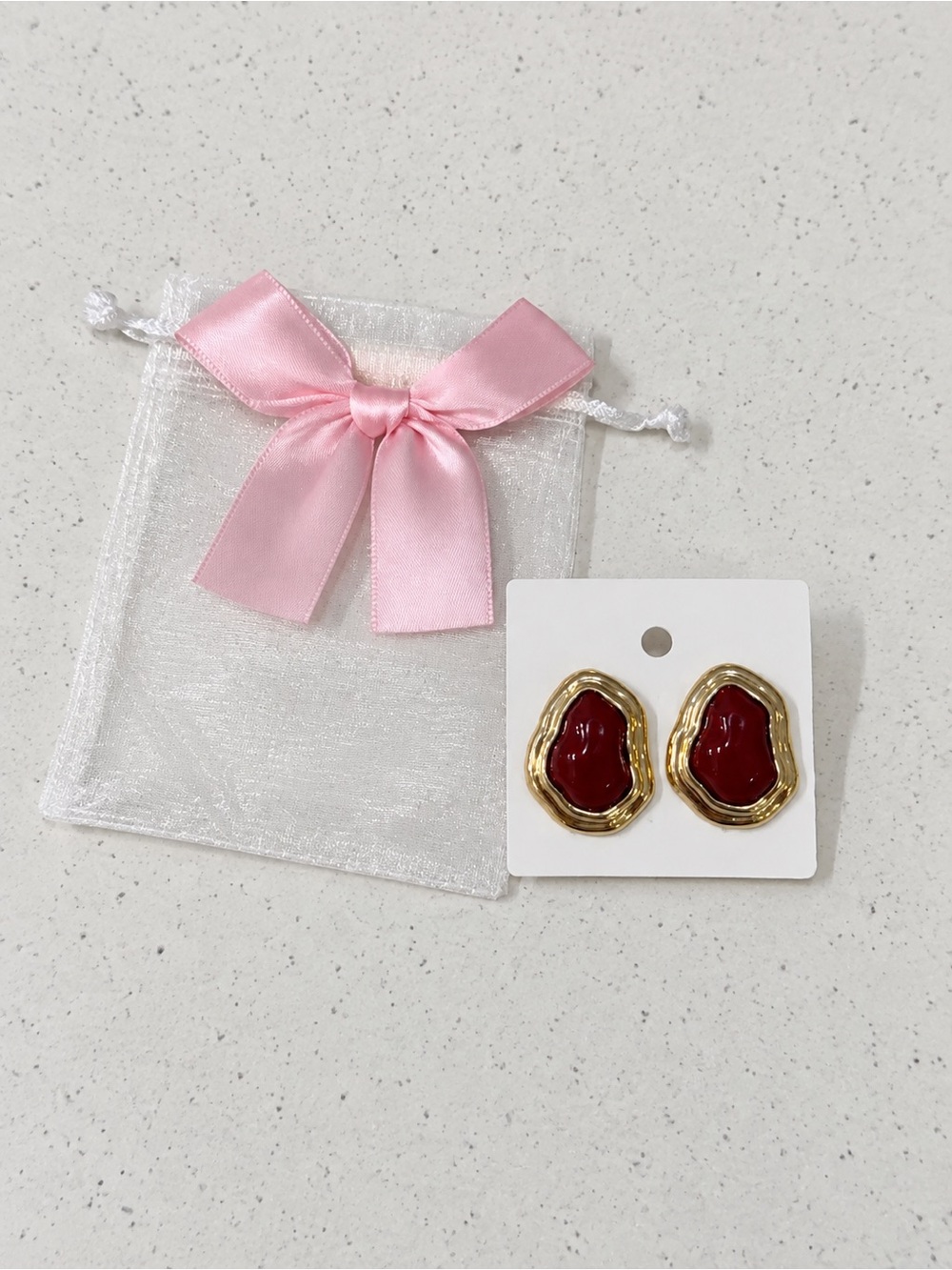 Vintage Inspired Gold-Trim Red Resin Earrings